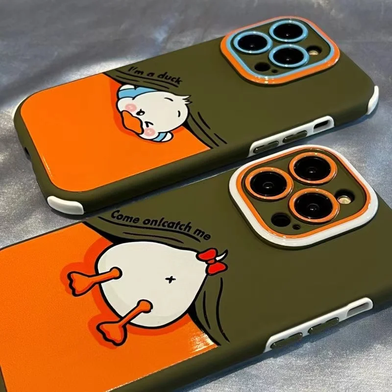 

2-in-1 Double-Layer Silicone Case iPhone14Pro Cute Duckling iPhone13 12 11 Pro Max Mobile Phone Liquid Silicone Protective Case