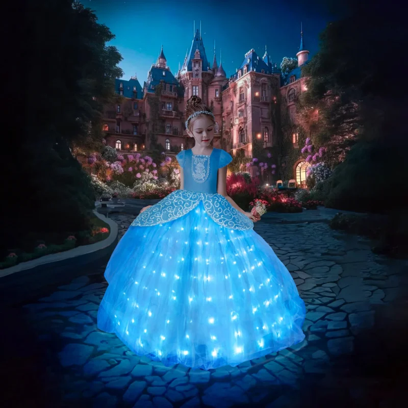 Костюм Золушки для девочек светодиодная одежда косплея костюм принцессы на