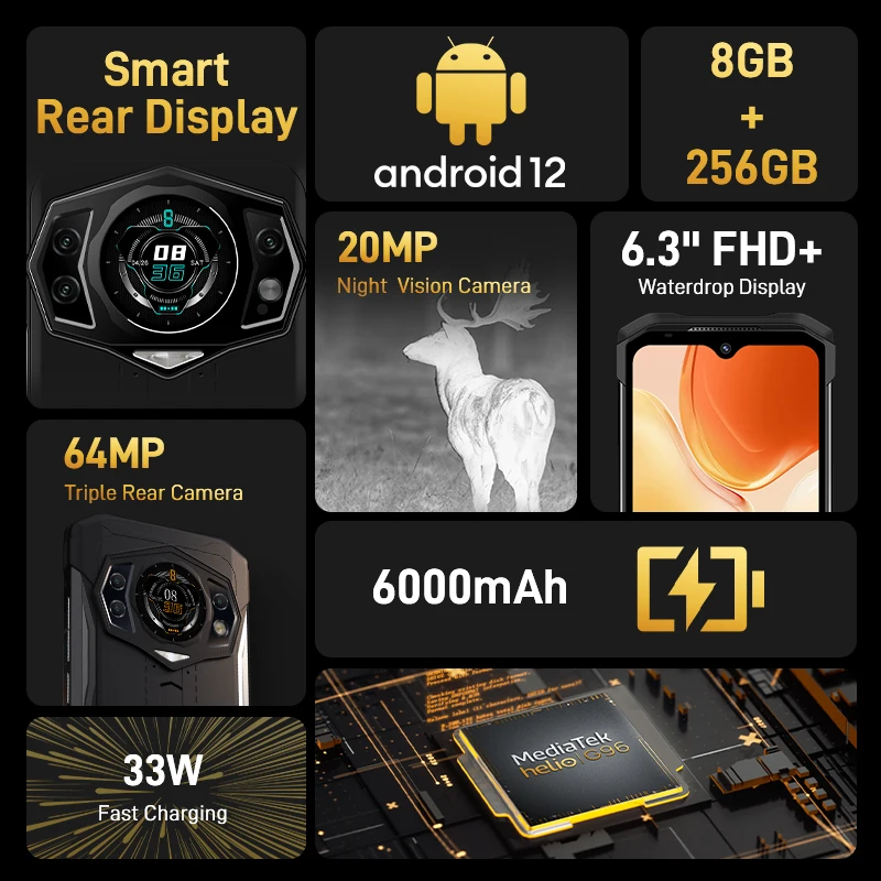 DOOGEE S98 Rugged Phone  Android 12.0 G96 Octa Core 8+256GB 64MP Camera SmartPhone 6.3