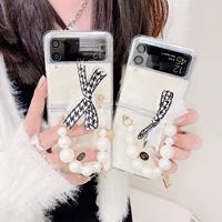 pure color cute cartoon 3d doll phone cases for samsung galaxy z flip 3 beaded bracelet cover case for samsung z flip3 5g cases