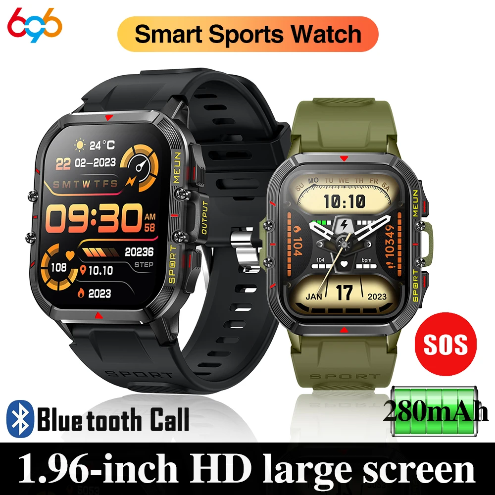 Смарт-часы мужские с экраном 1 96 дюйма и функцией SOS