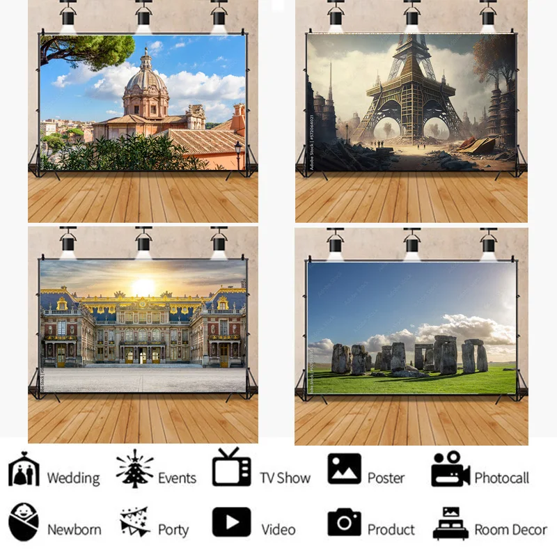 

Thin Photograph Cloth Background European Landscape Famous Scenic Spots Street Night Scene Photography Background Props OZ-16
