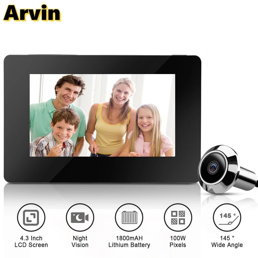New 4.3 Inch Digital Door peephole Viewer 145°Wide Angle Photo Recording Digital Magic Eye Doorbell Camera Security Protection