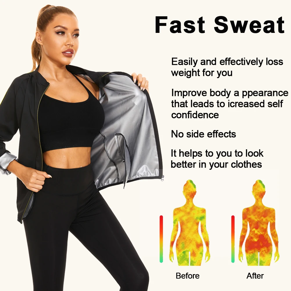 LAZAWG Sauna Suit for Women Weight Loss Sportwear Slimming Jacket Leggings Fitness Long Sleeve Trousers Fat Burner Body Shaper