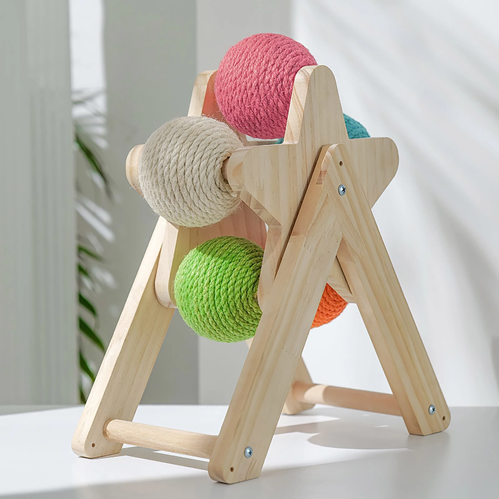 

Деревянная Когтеточка для кошек, подставка для домашних животных, веревка из сизаля, игрушка-мяч, котята, лазанья, шлифовальные лапы, скребо...