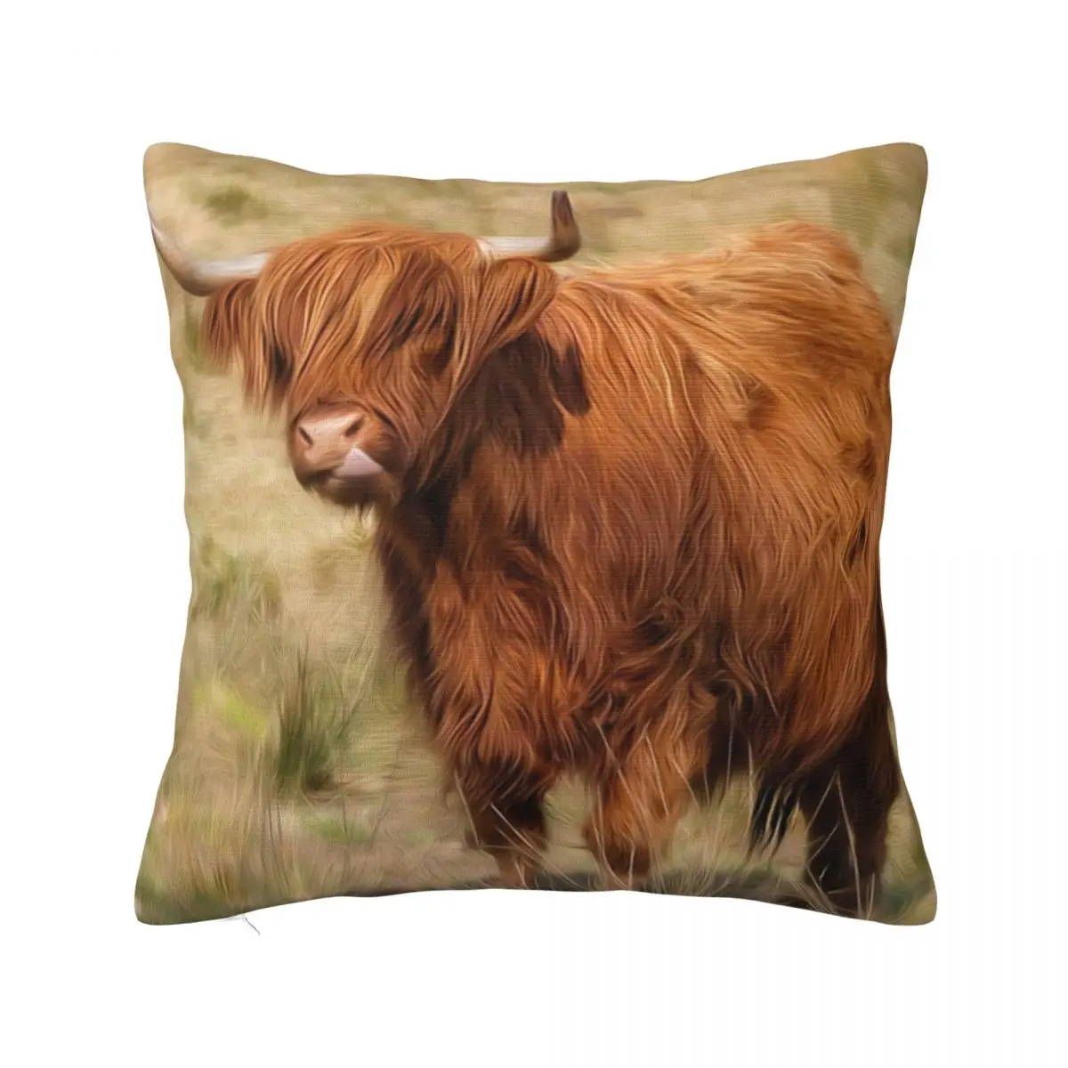 Scottish Highland Cow Pillowcase Polyester Cushion Cover Natural Western Wildlife Animal Cattle Throw Pillow Case Cover 45X45cm