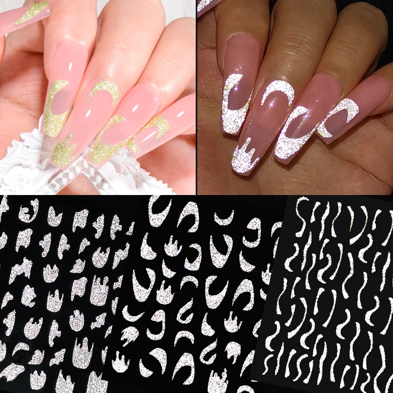 

1 лист светоотражающий Блестящий 3D стикер для ногтей Французская линия стикер для Ногтей полосы Геометрические линии самоклеющиеся 3D накле...