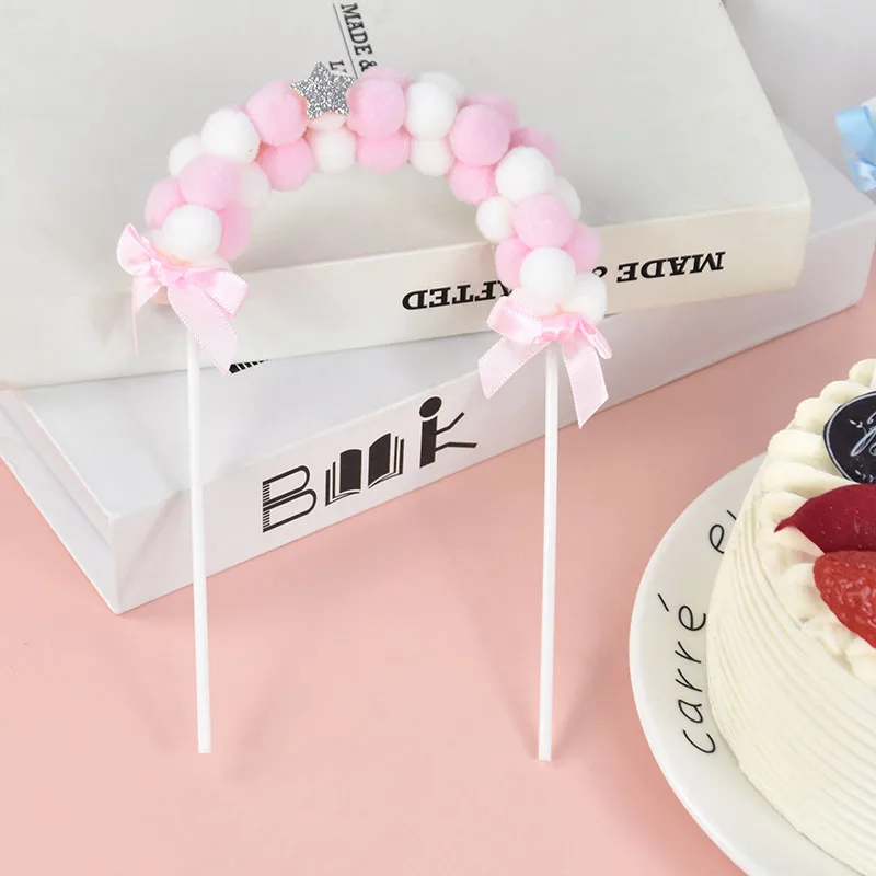 

1pc Creative Arch Hair Ball Cake Topper Wedding Birthday Party Dessert Decoration For Baby Shower DIY Cake Top Flags Supplies
