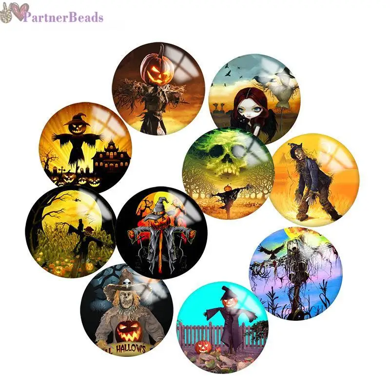 

Пугал для Хэллоуина, круглая фотография, стекло, кабошон, демонстрация плоской спины, фурнитура для изготовления, 20 мм, защелкивающаяся Кноп...