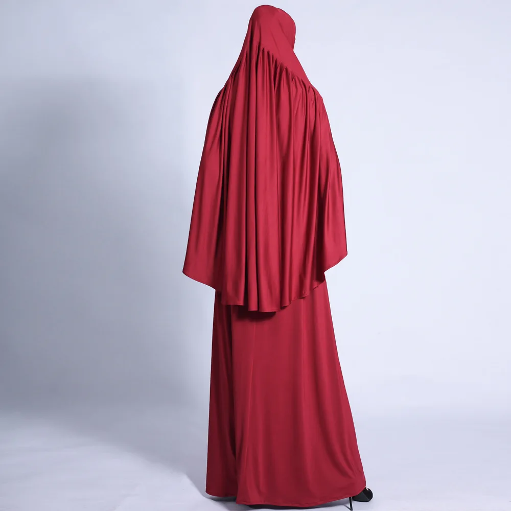 Robe Femme Musulmane Ramadan Pleated Headscarf Set Large Swing Dress Retro Muslim Dress Solid Abaya Turkey Muslim Fashion Robes