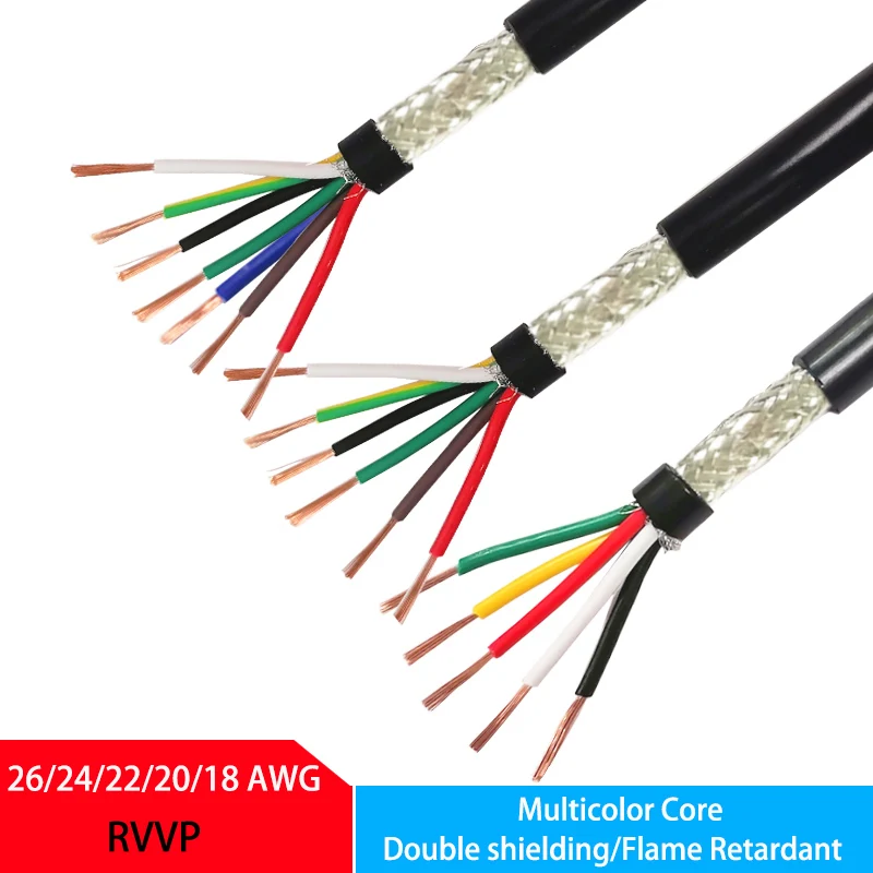 

Shielded Cable 5Meters RVVP 26 24 22 20 18AWG 2/3/4/5/6/7/8Cores Control Signal Copper Wire Black PVC Insulated Audio Cable 300V
