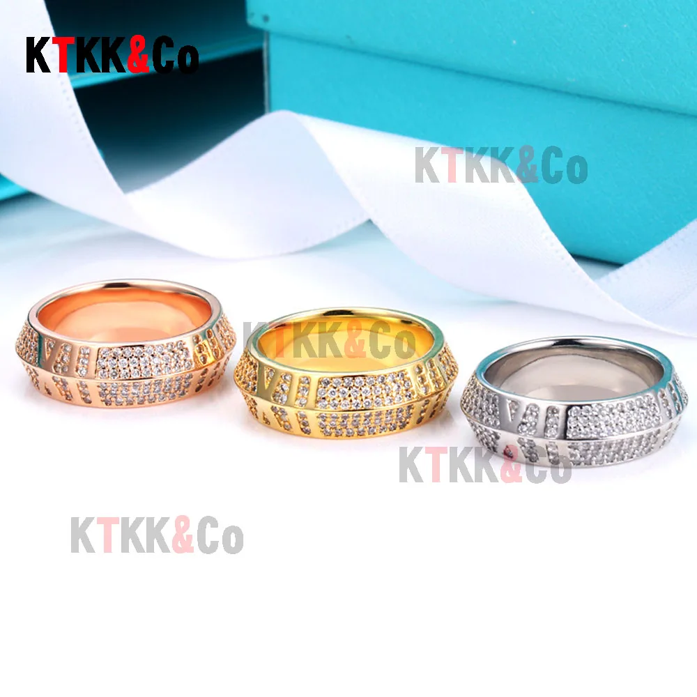 

Advanced Edition New 925 Sterling Silver Roman Digital Inlaid Diamond Ring Women's Fashion Brand Christmas Jewelry Gift