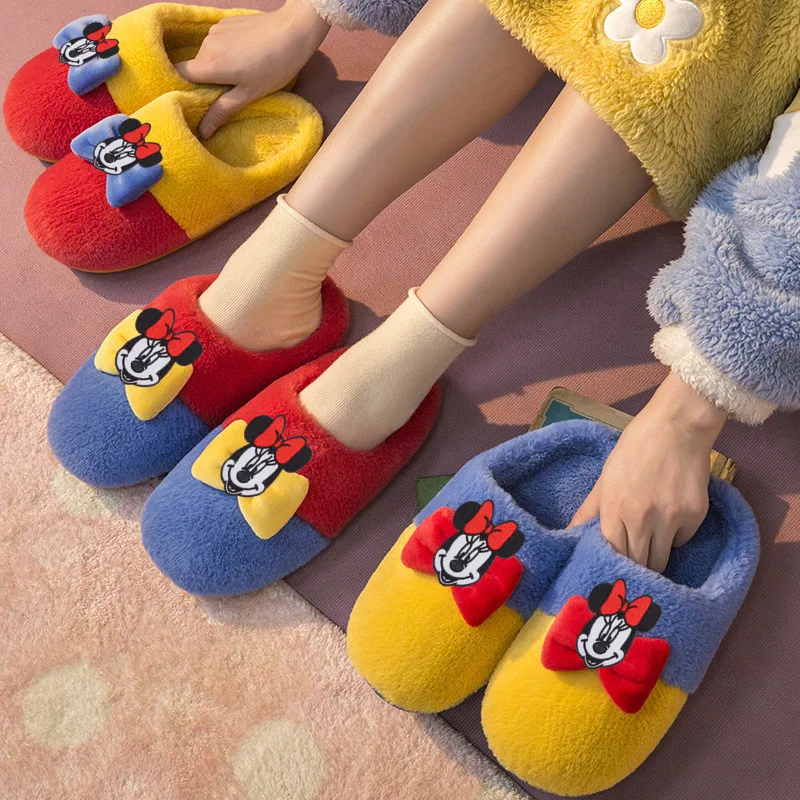 

Disney Big Children's Cartoon Minnie Mickey Non-slip Soft Bottom Girl Thicken Warm Home Shoes Slippers Cotton Shoes