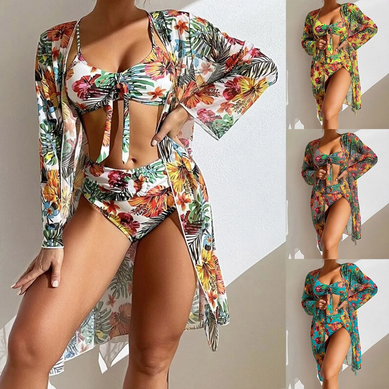 

Купальник-бикини с накидкой, с высокой талией и шортами