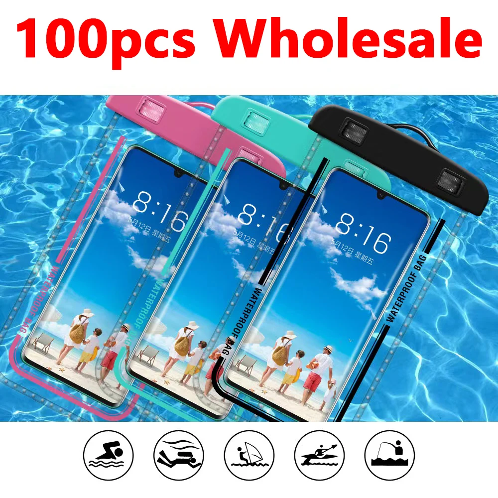 

100pcs Wholesale Universal Waterproof Phone Protect Case Swimming Water proof Bag Smart Phone Pouch Cover For Phone Key ID Card