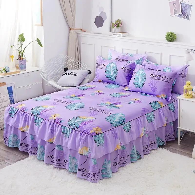 

Fresh Home Style Bedspread On The Bed With Skirt Cotton Printing Bed Linens for Home Elastic Fitted Sheet Need Order Pillowcases