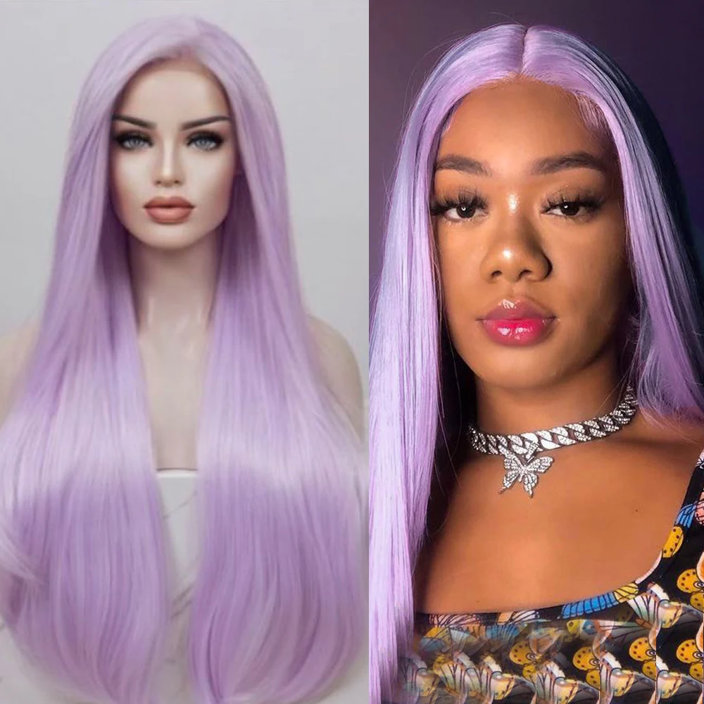 

Synthetic Wigs Purple Long Straight Glueless Preplucked Lace Front For Women With Baby Hair Heat Resistant Fiber Hair Wig Daliy