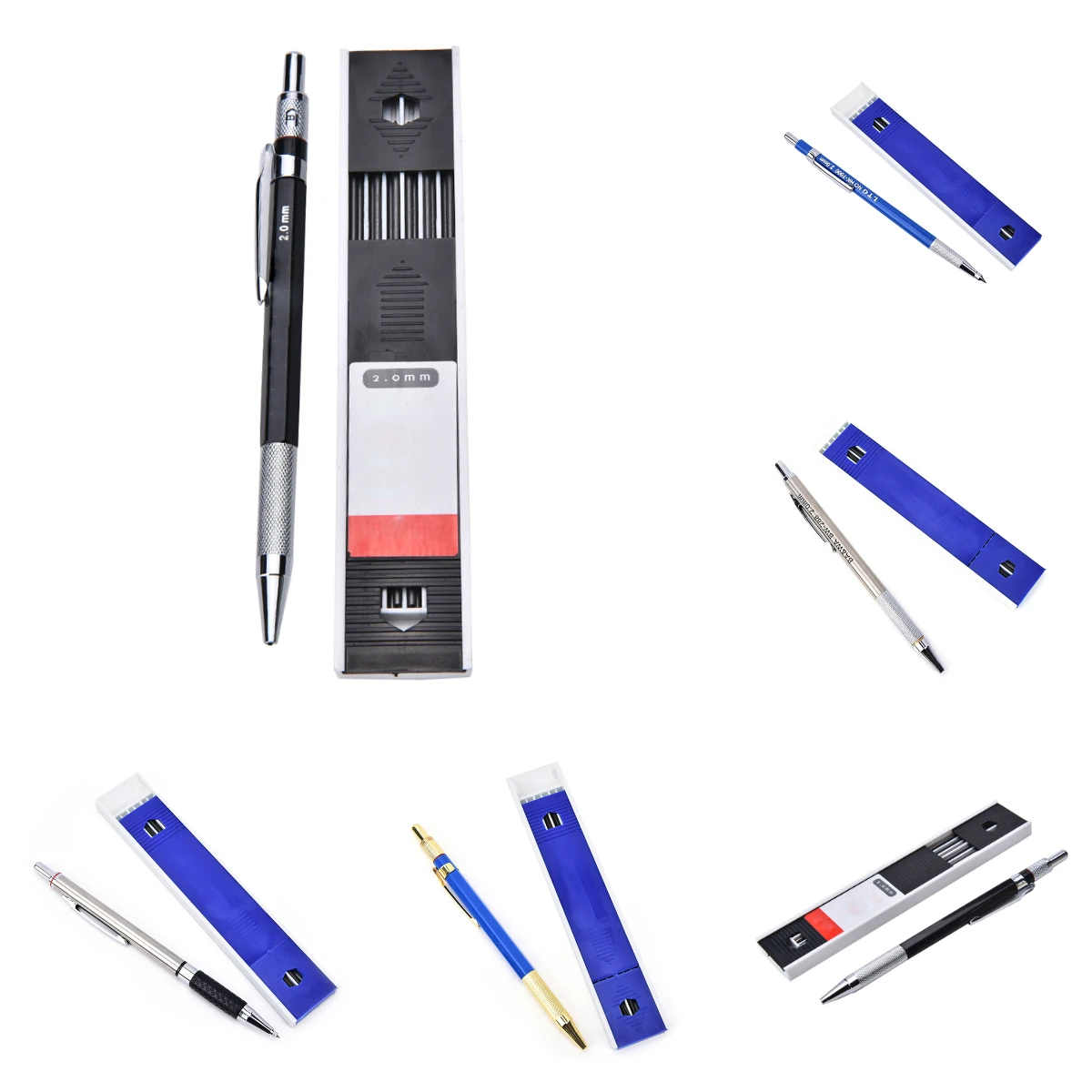 

1set Mechanical Pencil 2mm 2B Lead Holder Automatic Mechanical Drawing Drafting Pencil 12 Leads Refills