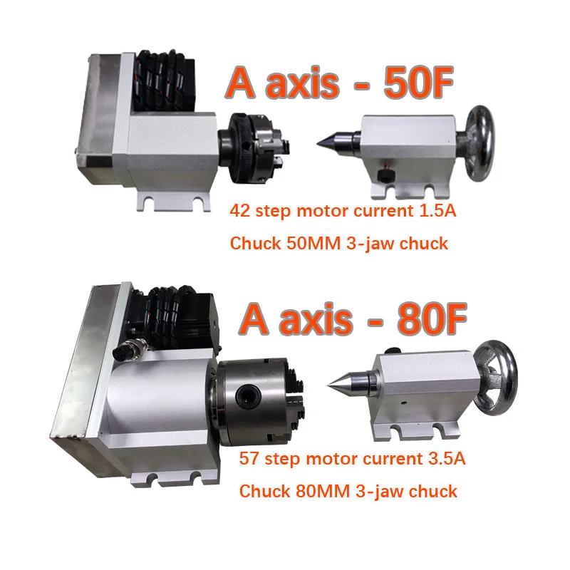 A Axis Rotary Axis Tailstock 4th Axis with 80mm 3-Jaws Chuck for Wood / Metal CNC Router Milling Machine CNC3040 6040 6090