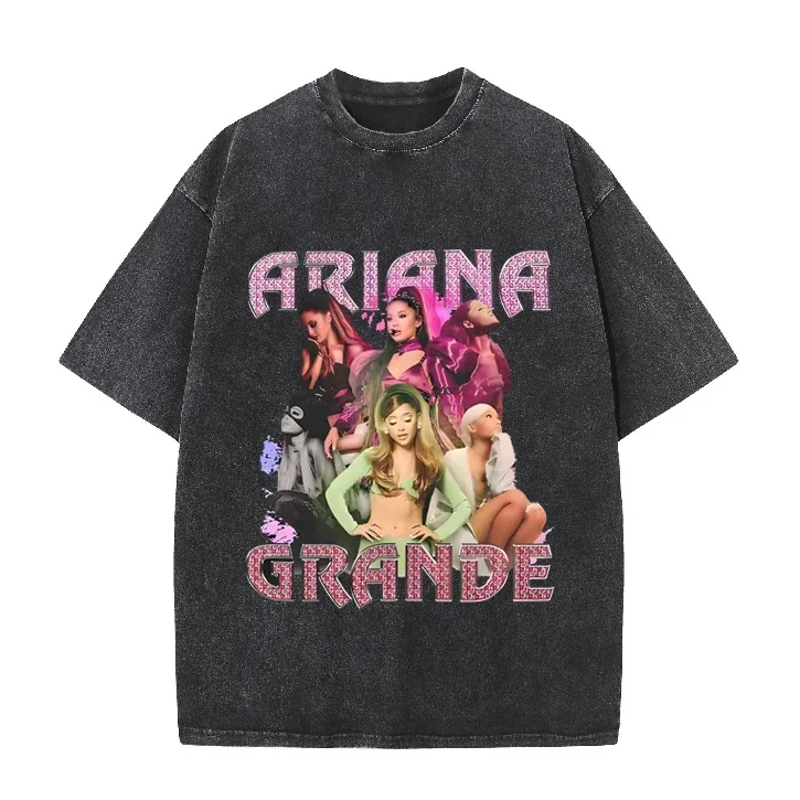 Фото Футболка с эффектом потертости Ariana Grande в стиле хип-хоп ретро, уличная одежда, летние топы с коротким рукавом, футболки для мужчин и женщин №1