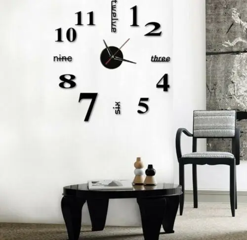 

DIY 3D Frameless Number Wall Clock Sticker Home Office Room Decor Black