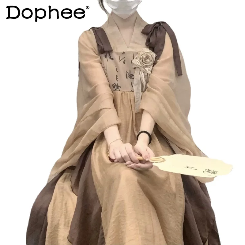 

Daily Gentle Improved Suspender Dress Spring And Summer Super Fairy Chiffon New Chinese Style Long Mid Calf Irregular Dresses