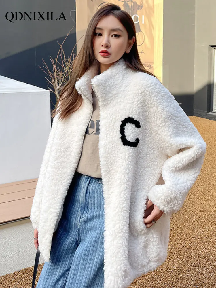 2022 Korean Version of Fashionable Young and Trendy Loose Leather Women's Fur Coat Medium Long Sheep Sheared Grain Real Fur Coat
