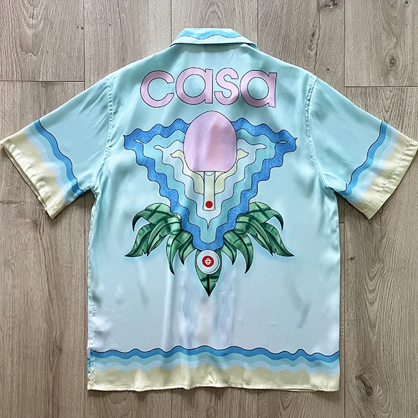 

New Casablanca Shirt Men Women Hawaiian Beach Light Blue Table Tennis Racket Pattern Silk Shirts For Men gym