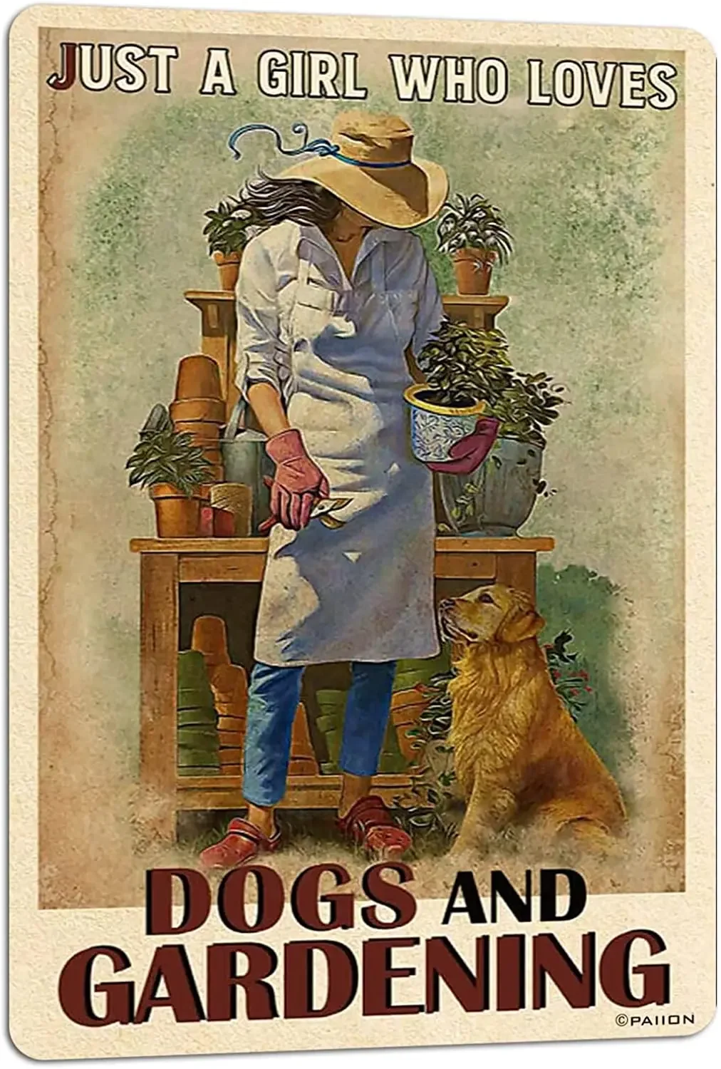 

PAIION Just A Girl Who Loves Dogs And Gardening Metal Signs Vintage Poster Gift For Men Women, Home Garden Porch Wall Decor