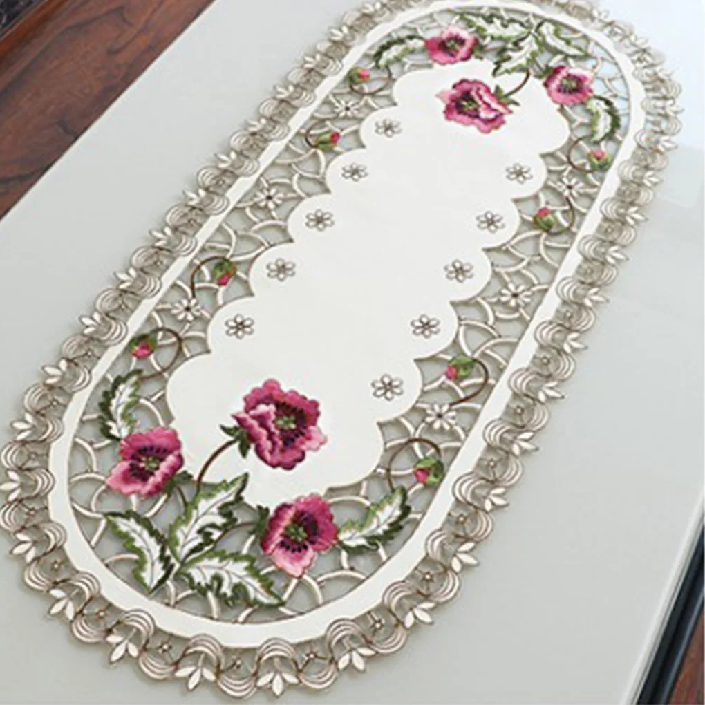 

Simple Design Table Runner Flag Shaped Embroidered Polyester Coffee Tea Desk Tablecloth Placemat Decor
