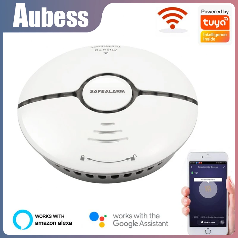 

AUBESS Tuya WiFi Smoke Alarm Fire Protection Smoke Detector Smokehouse Combination Fire Alarm Home Security System Firefighters