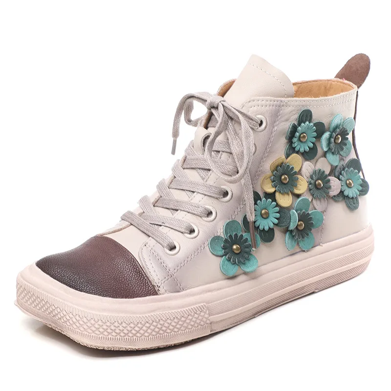 

YourSeason Ladies Square Toe Boots Genuine Leather 2022 Women Spring Winter Mixed Colors Casual Flower Flat With Zip Shoes