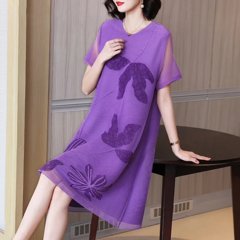 

Одежда для мам, Новинка лета 2022, платье с коротким рукавом, свободное платье для пышных девушек, приталенное, женская одежда большого размер...