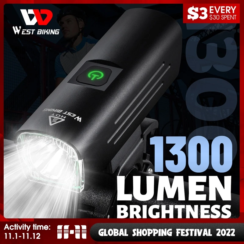 

WEST BIKING 1300 Lumen Bicycle Front Light USB Recharge Cycling Led Flashlight With Rear Lighting MTB Scooter Bike Accessories