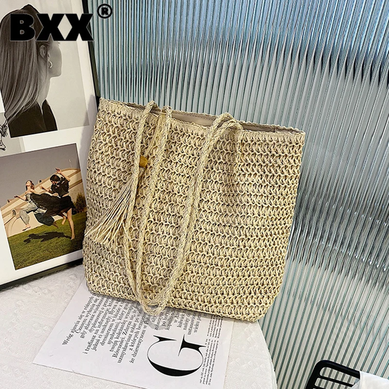 

[BXX] Woven Handbag For Women Large Capacity Simple Bags 2023 Summer New Fashion Versatile Shoulder Beach Vacation Bag 8AB385