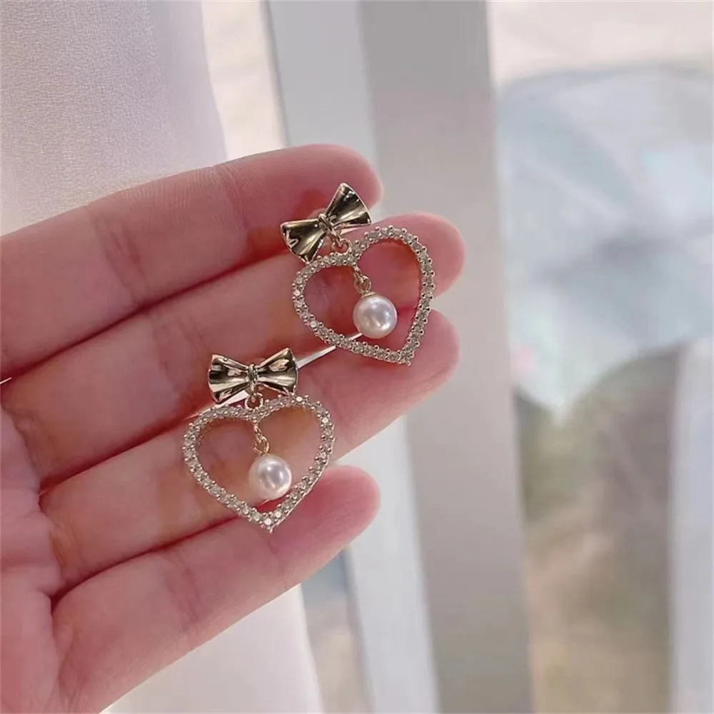 

DIY pearl earring accessories S925 sterling silver jewelry, dynamic love earrings, female empty holder Fit 6-7mm beads