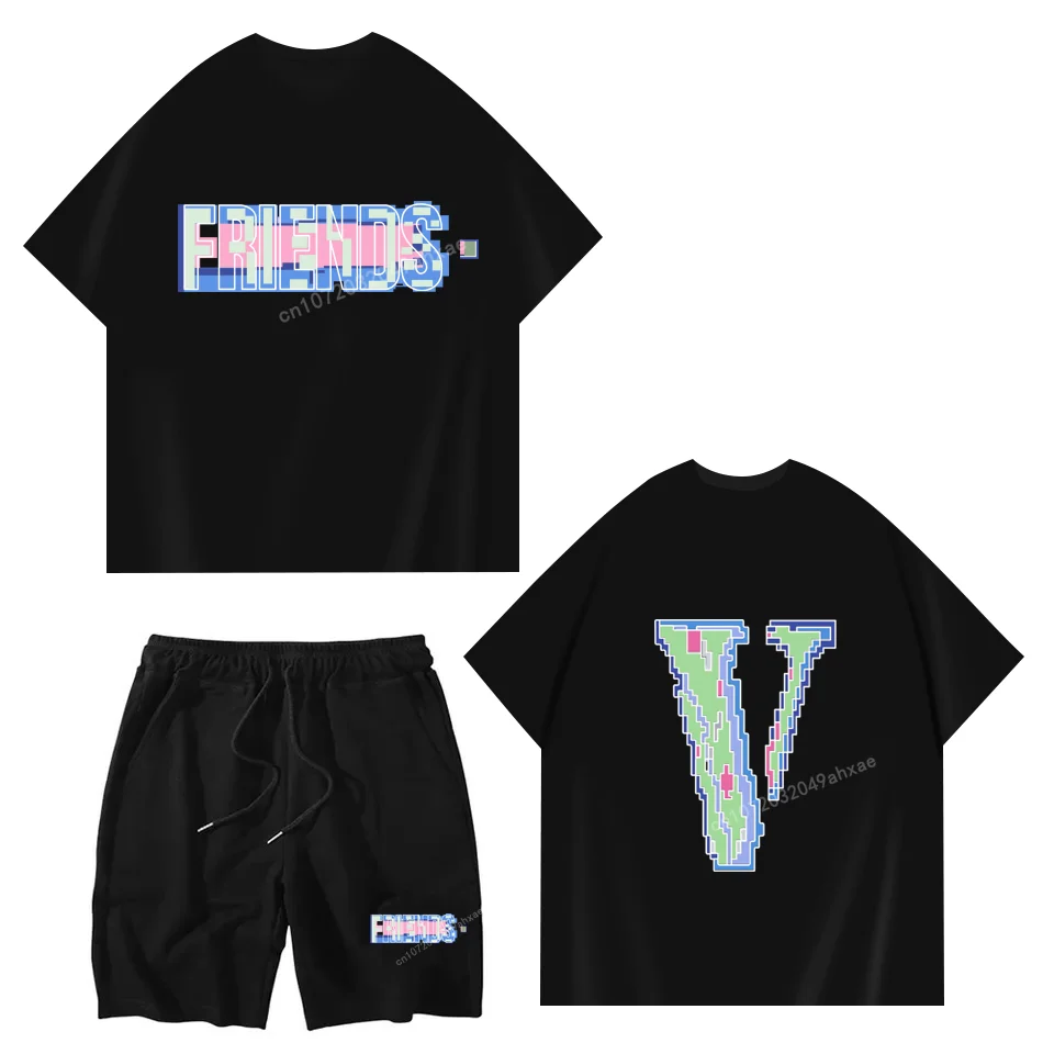2023 New Summer Men T Shirts Suits Shorts Sets 2 Piece Outfits Sets Cotton High Quality Vintage Fit Tshirt Luxury Brand