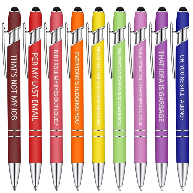 

10 Pieces Office Pens Funny Pens Demotivational Sarcastic Ballpoint Pens Macaron Touch Stylus Pens For Office, Black