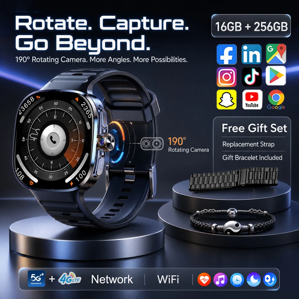 Фото Смарт-часы 4G Full Network 5G с AMOLED-экраном 720*720, 16 ГБ+256 ГБ ОЗУ, 2100 мАч, HD-видеозвонки, GPS, Wi-Fi, Google Smartwatch, Android 10 №1