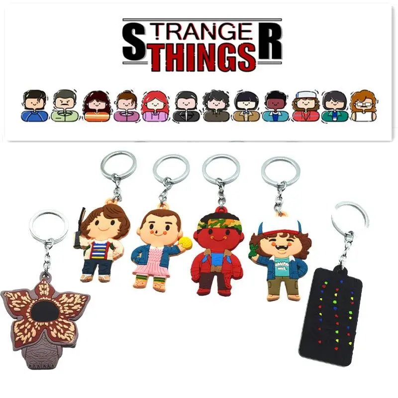 

Stranger Things Key Chain Movie Peripheral Pvc Double Sided Silicone Video Peripheral Keychain Bag Pendan Toys Gifts