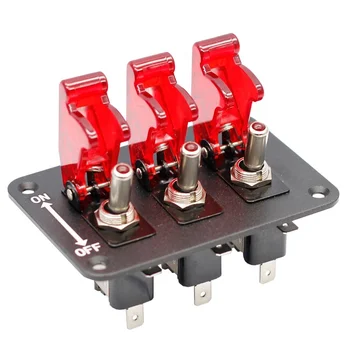3-Gang Toggle Switch 12V Rocker Switch Panel with LED Light & Flip Cover Heavy-Duty ON/Off Switch Plate 3-Pin SPST Rocker Switch