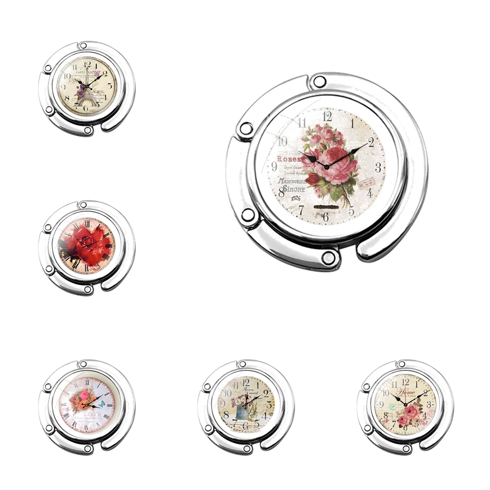 Розовые круглые часы складной крючок для кошелька Женская настольная Сумочка