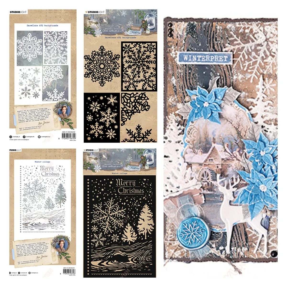 

Christmas Winter Snowflake Backgrounds Holiday Decorations Layering Drawing for Scrapbooking Embossing Paper Card Album Work