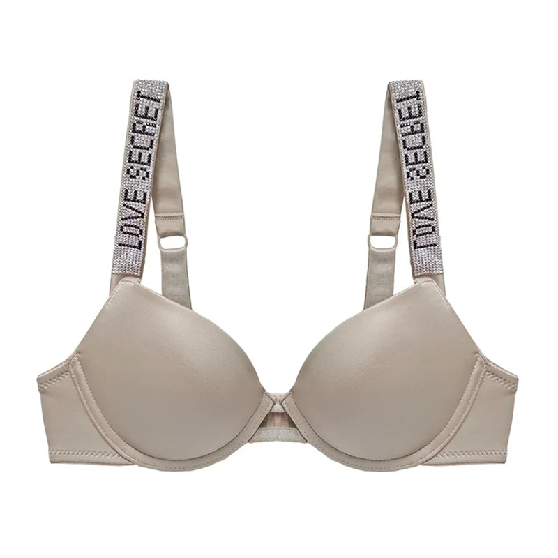 Sexy Shine Strap Bra Women Secret Bralette Underwear  Bras Underwire Push Up Letter Rhinestone Erotic Lingerie