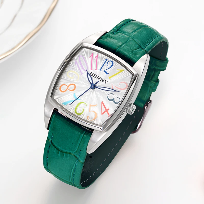 Часы BERNY для женщин элегантные повседневные S/S кожаный ремешок квадратные