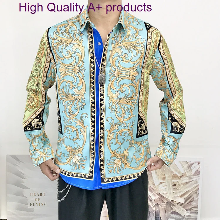 

Luxury Royal Shirts for Men Clothing Slim Fit Long Sleeve Ethnic Style Mens Social Paisley Print Shirt Camisa Casual Hombre