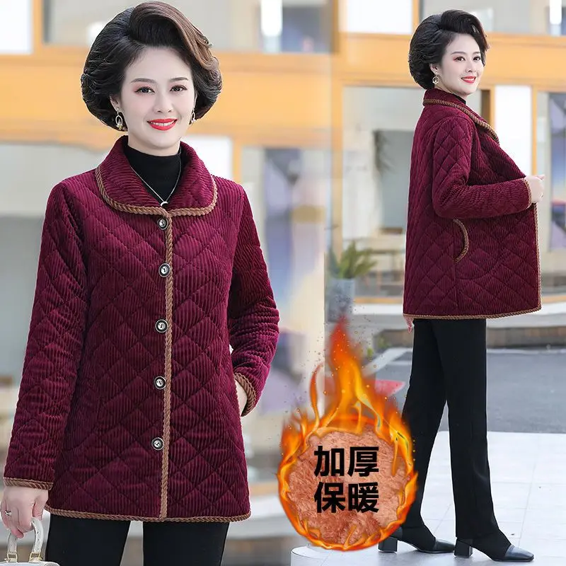 

Women Corduroy Jackets 2023 New Autumn Winter Solid Loose Outwaer Female Casual Middle-aged Thicken Warm Female Overcoats V965