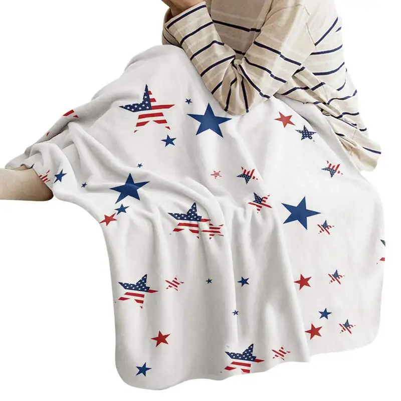 

American Flannel Throw Blanket Gnomes Pattern Blanket For Independence Day Portable Gnomes Sofa Decor 4th Of July Blanket