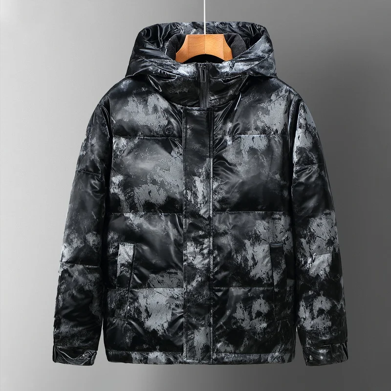 2022 New Style Couple Fashion Snowflake Down Coat for Men Winter White Duck Down Short Loose Men's Korean Coat