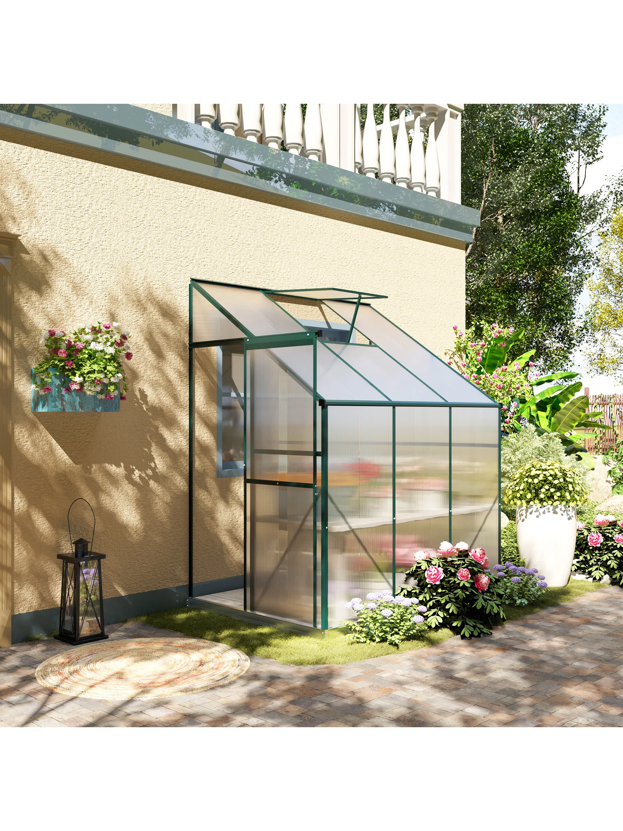 

Хобби-теплица 6 'x 4' x 7 ', набор для горячего дома из поликарбоната с алюминиевой рамой, раздвижная дверь, вентиляционное отверстие для крыши, зеленая